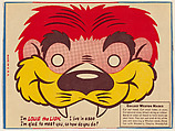 Louie the Lion, bakery card from the Animal Masks series (D13), issued by Weston's Animal Crackers, Weston's Animal Crackers, Commercial color lithograph