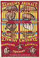 Barnum's Animals Crackers packaging featuring images of Black Bear, Hippopotamus, Elephant, Rhinoceros, Bison, Polar Bear, Lion, Tiger; part of the Barnums Animals series (D14), issued by the National Biscuit Company to promote their product, Barnum's Animals Crackers, National Biscuit Company  American, Commercial color lithograph