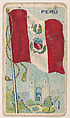 Flag of Peru, from the New Flags series (E18, Type B) issued by Charles F. Adams Manufacturing Confectioner, Charles F. Adams, Manufacturing Confectioner, Lancaster, Pennsylvania  American, Commercial color lithograph
