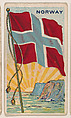 Flag of Norway, from the New Flags series (E18, Type B) issued by Charles F. Adams Manufacturing Confectioner, Charles F. Adams, Manufacturing Confectioner, Lancaster, Pennsylvania  American, Commercial color lithograph