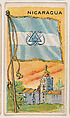 Flag of Nicaragua, from the New Flags series (E18, Type B) issued by Charles F. Adams Manufacturing Confectioner, Charles F. Adams, Manufacturing Confectioner, Lancaster, Pennsylvania  American, Commercial color lithograph