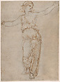 Lucretia, Raphael (Raffaello Sanzio or Santi) (Italian, Urbino 1483–1520 Rome), Pen and brown ink over black chalk, partially incised with a stylus (recto); rubbed with black chalk for transfer (verso)