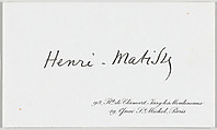 Henri Matisse, calling card, Anonymous, Engraving