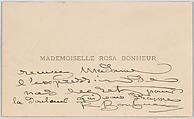 Mademoiselle Rosa Bonheur, calling card, Anonymous, Engraving