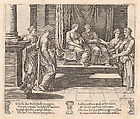 Plate 3: Psyche's two sisters are married to kings, with Psyche standing at left, accompanied by another king, from "The Story of Cupid and Psyche as told by Apuleius", Master of the Die Italian, Engraving