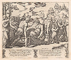 Plate 5: Psyche, seated, being taken to a mountain with a musical troupe leading the way, from "The Story of Cupid and Psyche as told by Apuleius", Master of the Die Italian, Engraving