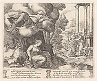 Plate 6: Zephyr carrying Psyche to an enchanted palace, from "The Story of Cupid and Psyche as told by Apuleius", Master of the Die Italian, Engraving