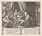 Plate 10: Nymphs dressing Psyche's hair, from "The Story of Cupid and Psyche as told by Apuleius", Master of the Die Italian, Engraving