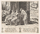 Plate 12: Psyche's sisters persuading Psyche that she has been sleeping with a serpent, from "The Story of Cupid and Psyche as told by Apuleius", Master of the Die Italian, Engraving