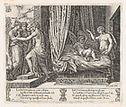 Plate 17: Venus chastising Cupid, who sits on a bed, with Psyche at right, from "The Story of Cupid and Psyche as told by Apuleius", Master of the Die Italian, Engraving