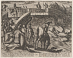 Plate 36: Civilis and Cerialis Meet on a Broken Bridge to Reach an Accord, from The War of the Romans Against the Batavians (Romanorvm et Batavorvm societas), Antonio Tempesta  Italian, Etching, first state of two, issue 1 (Bartsch)