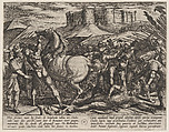 Plate 17: The Romans Misled by Civilis' Horse to Believe that He was Dead or Injured, from The War of the Romans Against the Batavians (Romanorvm et Batavorvm societas), Antonio Tempesta  Italian, Etching, first state of two, issue 1 (Bartsch)