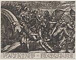 Plate 27: The Dutch During a Surprise Attack of the Roman Camp on the Moselle, from The War of the Romans Against the Batavians (Romanorvm et Batavorvm societas), Antonio Tempesta  Italian, Etching, first state of two, issue 1 (Bartsch)