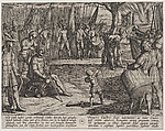 Plate 20: Civilis Having his Hair Cut, from The War of the Romans Against the Batavians (Romanorvm et Batavorvm societas), Antonio Tempesta  Italian, Etching, first state of two, issue 1 (Bartsch)