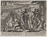 Plate 8: Women and Children Obvserve Civilis Battling the Romans, from The War of the Romans Against the Batavians (Romanorvm et Batavorvm societas), Antonio Tempesta  Italian, Etching, first state of two, issue 1 (Bartsch)