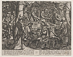 Plate 4: Civilis tells the Dutch Elders that They are Being Treated Like Slaves by the Romans, from The War of the Romans Against the Batavians (Romanorvm et Batavorvm societas), Antonio Tempesta  Italian, Etching, first state of two, issue 1 (Bartsch)