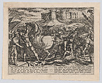 Plate 17: The Romans Misled by Civilis' Horse to Believe that He was Dead or Injured, from The War of the Romans Against the Batavians (Romanorvm et Batavorvm societas), Antonio Tempesta  Italian, Etching; first state of two, issue 1 (Bartsch)