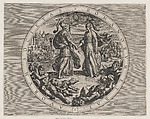 Plate 1: Roma and Batavia Shaking Hands, from The War of the Romans Against the Batavians (Romanorvm et Batavorvm societas), Antonio Tempesta  Italian, Etching, first state of two, issue 1 (Bartsch)
