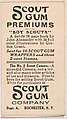 Example of Card Verso, from the Boy Scouts series (E41), issued by the Scout Gum Company, Scout Gum Company, Rochester, New York  American, Commercial color lithograph