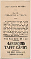 Example of Card Verso, from the Boy Scouts series (E41), issued to promote Harlequin Taffy Candy, Harlequin Taffy Candy Company, Commercial color lithograph
