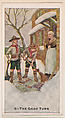 Card 3, The Good Turn, from the Boy Scouts series (E41), issued by the Scout Gum Company or to promote Harlequin Taffy Candy, Scout Gum Company, Rochester, New York or American, Commercial color lithograph