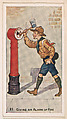 Card 13, Giving an Alarm of Fire, from the Boy Scouts series (E41), issued by the Scout Gum Company or to promote Harlequin Taffy Candy, Scout Gum Company, Rochester, New York or American, Commercial color lithograph