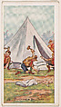 Card 22, Pitching a Bell Tent, from the Boy Scouts series (E41), issued by the Scout Gum Company or to promote Harlequin Taffy Candy, Scout Gum Company, Rochester, New York or American, Commercial color lithograph