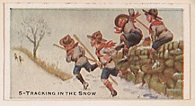 Card 5, Tracking in the Snow, from the Boy Scouts series (E41), issued by the Scout Gum Company or to promote Harlequin Taffy Candy, Scout Gum Company, Rochester, New York or American, Commercial color lithograph