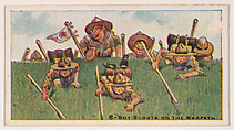 Card 8, Boy Scouts on the Warpath, from the Boy Scouts series (E41), issued by the Scout Gum Company or to promote Harlequin Taffy Candy, Scout Gum Company, Rochester, New York or American, Commercial color lithograph