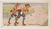 Card 32, Tracking a Horse, from the Boy Scouts series (E41), issued by the Scout Gum Company or to promote Harlequin Taffy Candy, Scout Gum Company, Rochester, New York or American, Commercial color lithograph