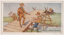 Card 33, To Build a Trestle Bridge, from the Boy Scouts series (E41), issued by the Scout Gum Company or to promote Harlequin Taffy Candy, Scout Gum Company, Rochester, New York or American, Commercial color lithograph