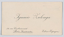 Ignacio Zuloaga, calling card, Anonymous, Engraving