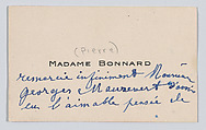 Madame Bonnard, calling card, Anonymous, Engraving