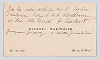 Pierre Bonnard, calling card, Anonymous, Engraving