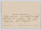 Marc Chagall, calling card, Anonymous, Engraving