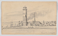 The Lighthouse of Travemünde Seen from the South, Martinus Rørbye (Danish, Drammen 1803–1848 Copenhagen), Graphite, gray wash