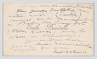 Antoine-Émile Bourdelle, calling card, Anonymous, Engraving