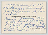 Jacques Villon, calling card, Anonymous, Engraving