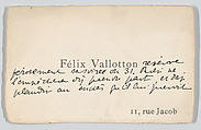 Félix Vallotton, calling card, Anonymous, Letterpress