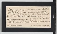 Maurice Denis, calling card, envelope, and concert ticket, Anonymous, Engraving and letterpress