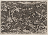 Plate 18: Saul's Suicide after His Defeat by the Philistines, from "The Battles of the Old Testament", Antonio Tempesta  Italian, Etching