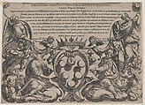 Frontispiece to "The Battles of the Old Testament" with the arms of the Medici Crowned by Two Putti, Antonio Tempesta  Italian, Etching; second state of two (Bartsch)