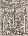 Christ crucified between the two thieves, the three maries at the foot of the cross, Antonio Tempesta Italian, Etching; third state of three (Bartsch)