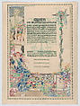 Design for a certificate, awarded by the city of Vienna for the most beautiful floral balcony decorations (balcony below text), Erwin Puchinger  Austrian, Watercolor over graphite underdrawing, some highlights in gold paint