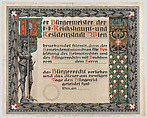 Design for a certificate of citizenship, awarded by the city of Vienna, Erwin Puchinger  Austrian, Gouache over graphite underdrawing, text separate on adhered sheet