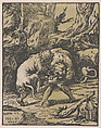 Hercules and the Nemean Lion, Niccolò Vicentino  Italian, Chiaroscuro woodcut from two blocks in black and lime (state ia/ii)