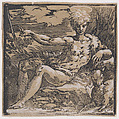 Young Saint John the Baptist in the desert, a lamb at his side, Antonio da Trento  Italian, Chiaroscuro woodcut printed from two blocks in brown ink; third state of three