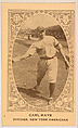 Carl Mays, Pitcher, New York Americans, from the American Caramel Baseball Players series (E120) for the American Caramel Company, American Caramel Company, Lancaster and York, Pennsylvania  American, Photolithograph