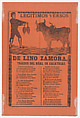 Broadside (recto) the legitimate verses of Lino Zamora brought from Real de Zacatecas (image of toreador and bull by Manilla) and a funeral scene on verso possibly by Posada, Manuel Manilla (Mexican, Mexico City ca. 1830–1895 Mexico City), Photo-relief, woodcut, wood engraving and letterpress on orange paper