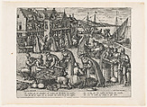 Vegetable Market, from the pair Meat Market and Vegetable Market, Peeter van der Borcht  Netherlandish, Etching